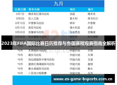 2023年FIFA国际比赛日历推荐与各国赛程观赛指南全解析